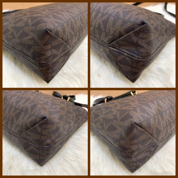 MICHAEL KORS Two-Tone Brown Cognac Signature AUBREY Zip Top Satchel w/Sh/Strap - Picture 8 of 16